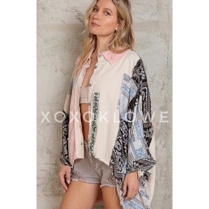 POL Printed Button Down Patchwork Womens Shirt